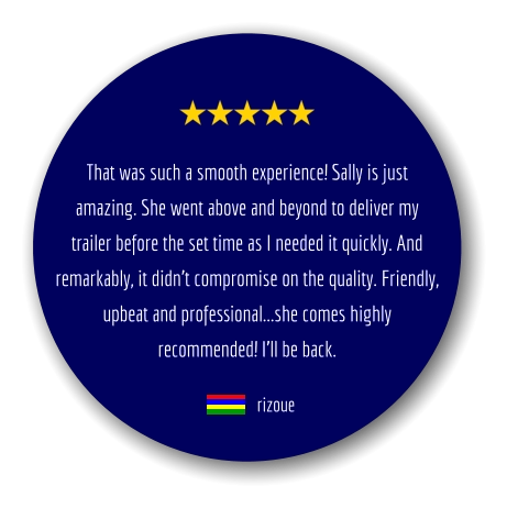 That was such a smooth experience! Sally is just amazing. She went above and beyond to deliver my trailer before the set time as I needed it quickly. And remarkably, it didn't compromise on the quality. Friendly, upbeat and professional...she comes highly recommended! I'll be back. rizoue